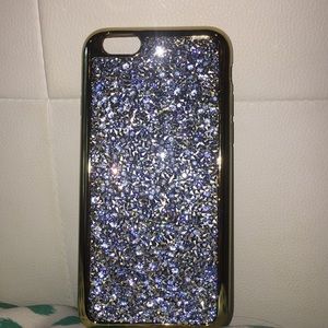Blue mini diamond phone case with gold outer edge